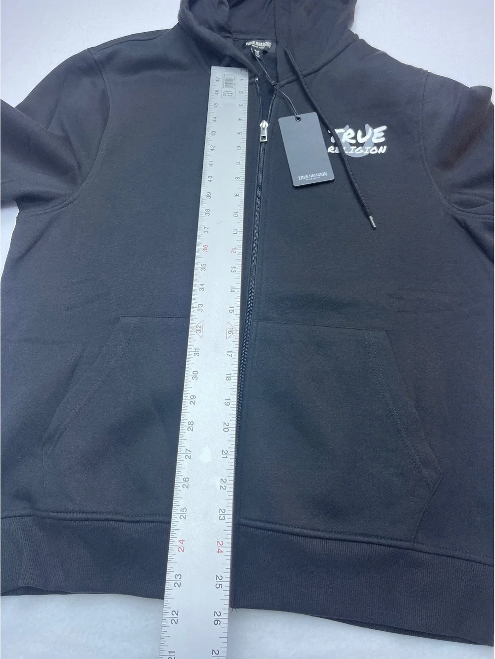 True Religion Black Zip-Up Hoodie with Logo Print
